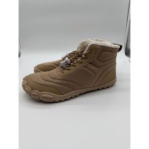 Flarut Mens Barefoot Winter Boots Tan Khaki Faux Fur Lined Wide Toe Box EU 41